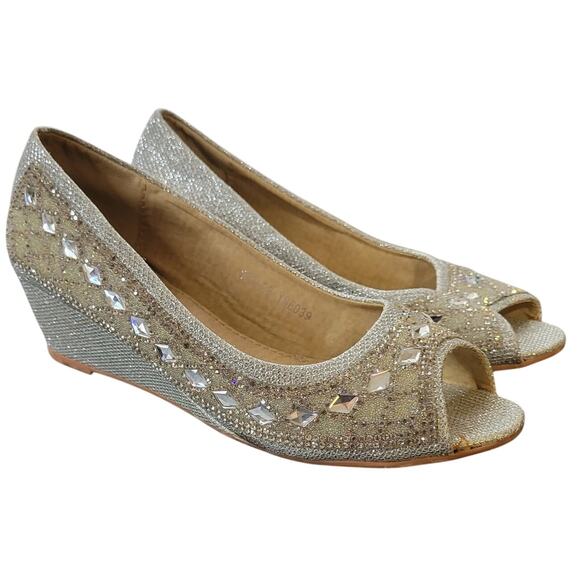 Lucita Silver Embellished Open Toe Heels - Size 5.5 - Picture 1 of 10